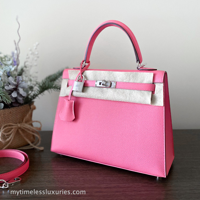 Hermes Kelly 25 Sellier HSS Bi-Color Roze Azalee & Gris Mouette