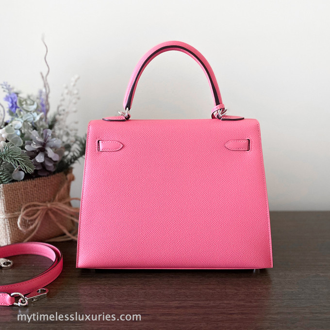 Hermes Kelly 28 Sellier Rose Tyrien Pink Epsom Leather Palladium