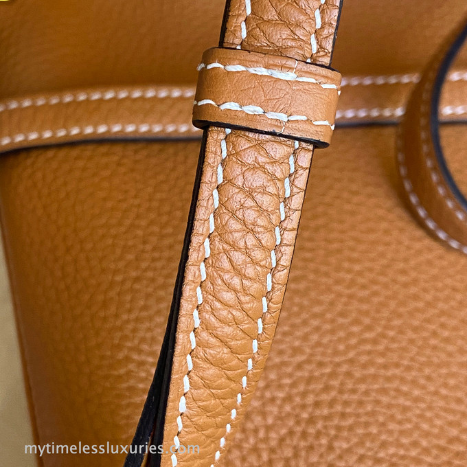 HERMÈS Kelly Ado PM backpack in Toffee Clemence leather with Gold