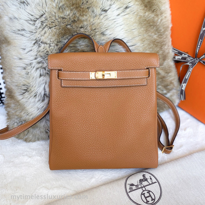 HERMES Kelly Ado II Backpack Toffee Clemence Gold Hw - Timeless Luxuries