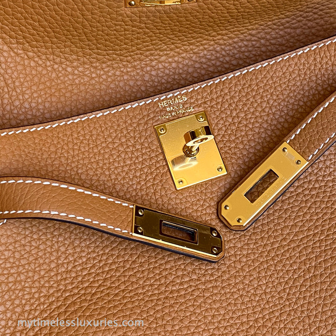 HERMES Taurillon Clemence Kelly Ado Backpack Gold 374727