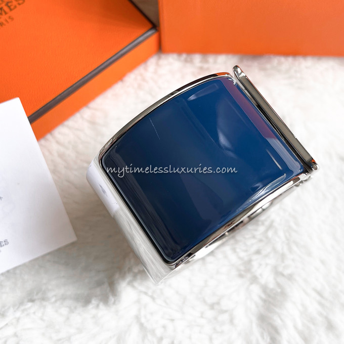 Hermes Clic H Navy and Silver Bracelet