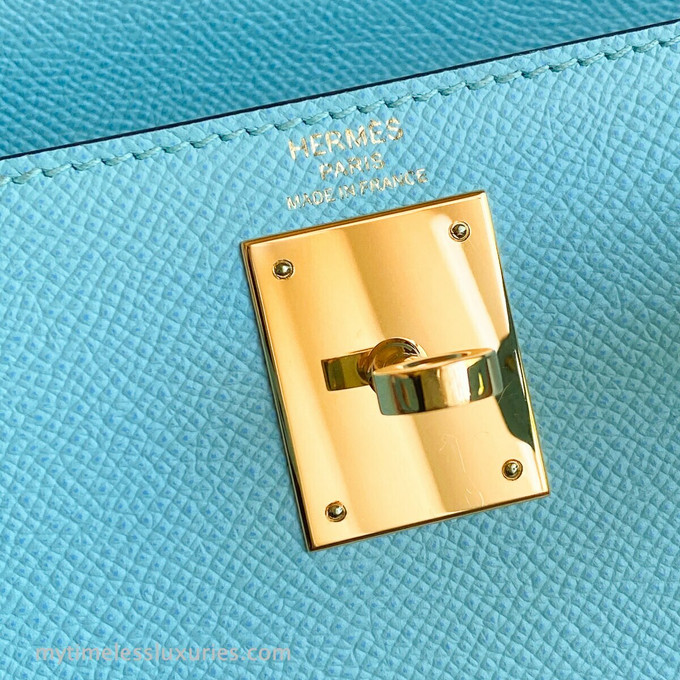 HERMES Kelly 28 Sellier Bleu Atoll Epsom GHW - Timeless Luxuries