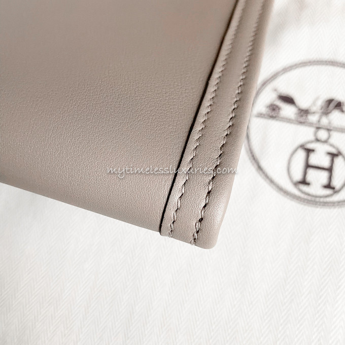 HERMES Jige Elan Clutch Bag 29cm, Etain, Swift Leather