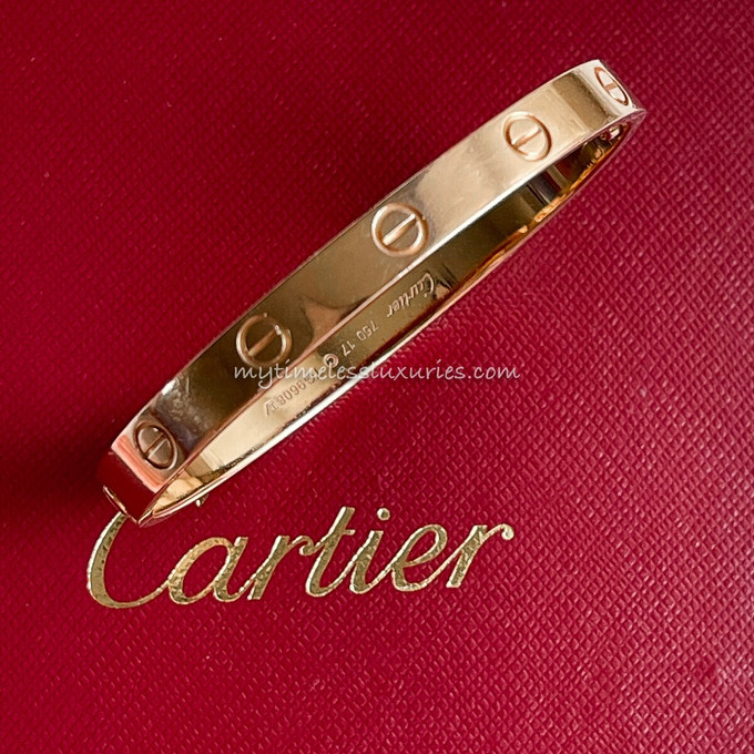 CARTIER LOVE BRACELET 18 KT PINK ROSE GOLD SIZE 17 NIB WITH SCREW DRIV –  Treasure Fine Jewelry