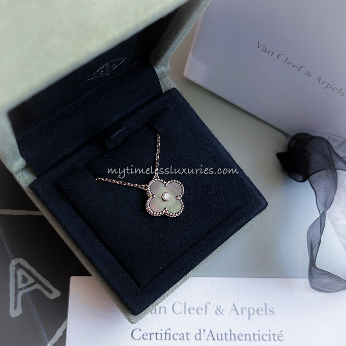 van cleef arpels vintage alhambra Grey Mother Pearl Diamond necklace 10  motifs | eBay