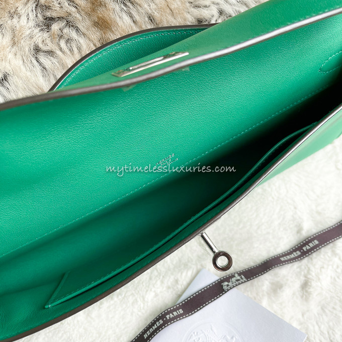 HERMES Kelly Cut Pochette Vert Vertigo Swift PHW - Timeless Luxuries