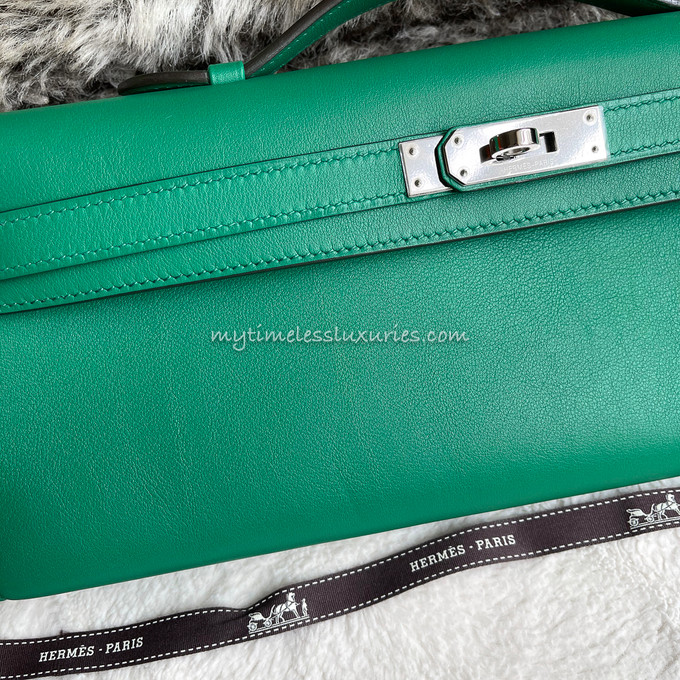 HERMES Kelly Cut Pochette Vert Vertigo Swift PHW - Timeless Luxuries