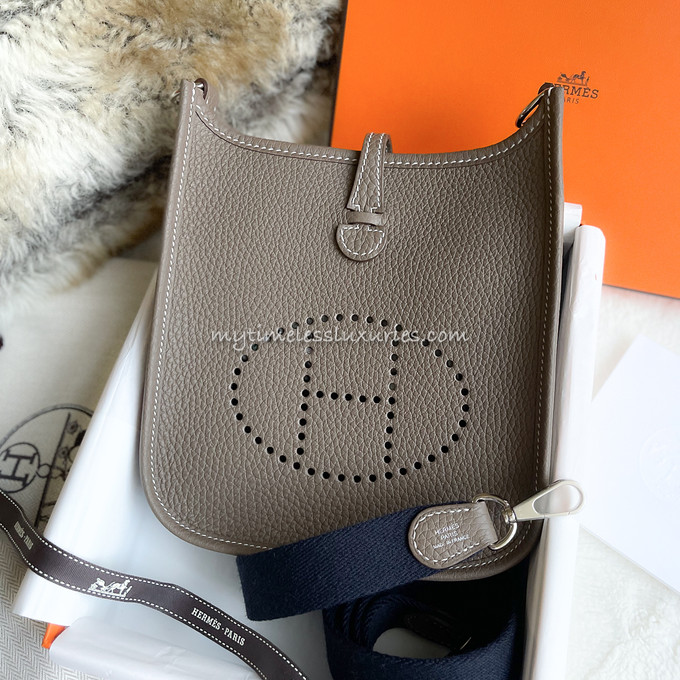 Hermes Mini Evelyne reveal in Etoupe/Bleu Indigo and story of how I bought  it from the Hermes store 