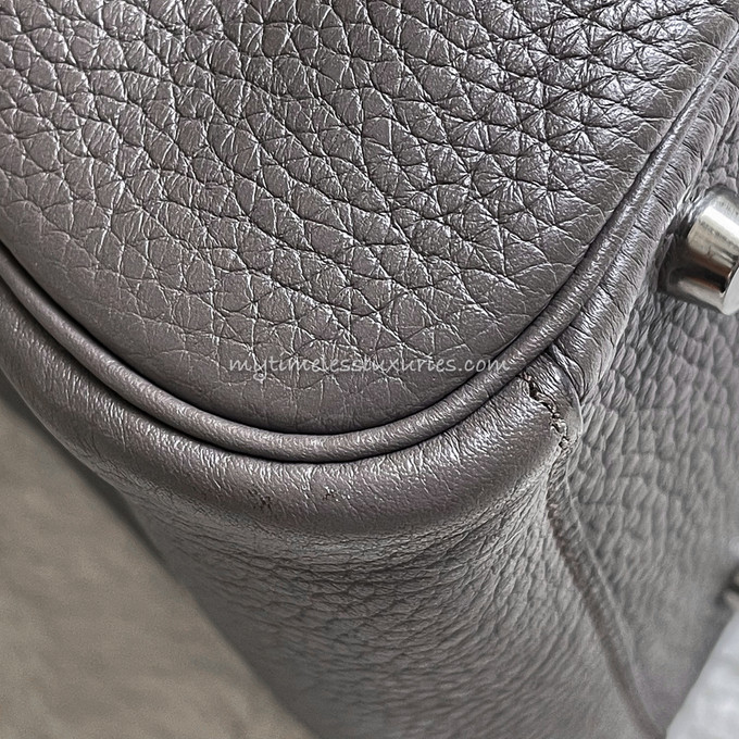 HERMES Lindy 30 Taurillon Clemence in Etain with Palladium Hardware.