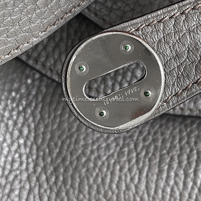 HERMES Lindy 30 Taurillon Clemence in Etain with Palladium