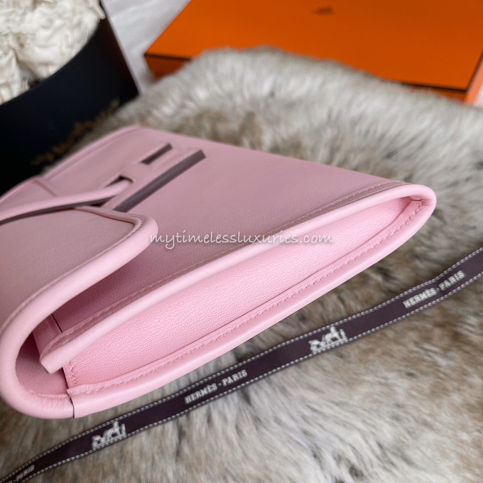 Hermes Jige Elan Calfskin Leather Clutch Wallet in Pink