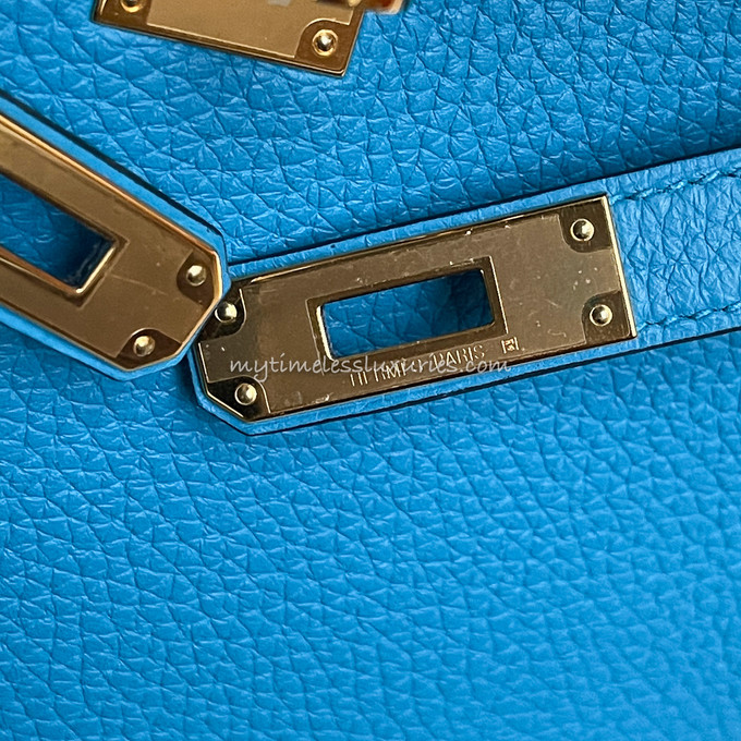 Hermes Kelly Ado Backpack Clemence Leather Gold Hardware In Blue