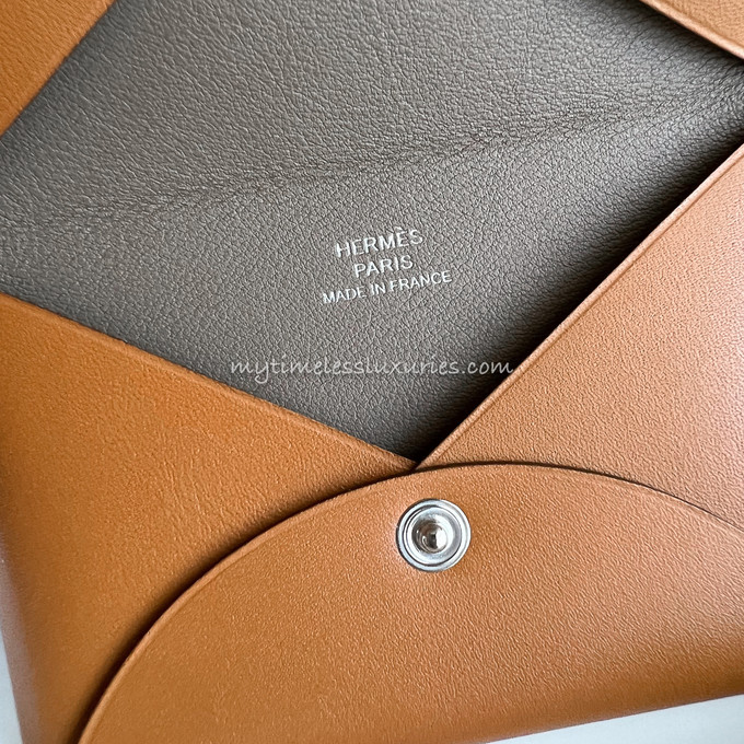 Hermes Etoupe Epsom Calvi Card Case Holder Wallet