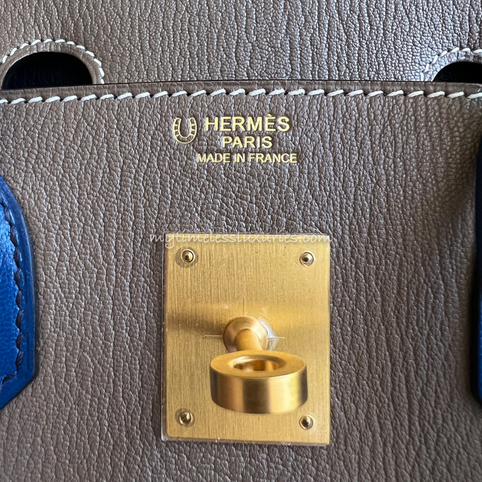 HERMES Birkin 30 HSS Chevre Etoupe/ Bleu Saphir/ Bleu Electrique