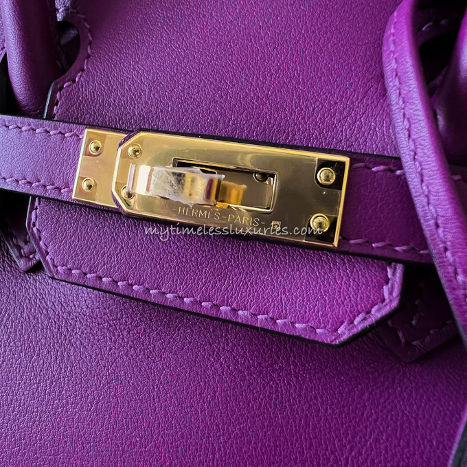 Hermes Birkin Handbag Anemone Swift with Gold Hardware 25
