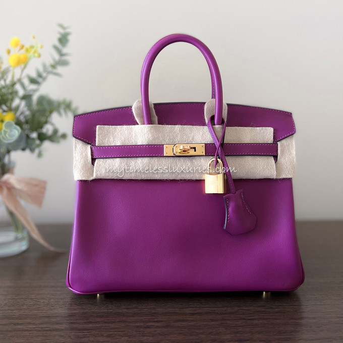 Hermes Birkin 25 Anemone Purple Swift GHW Handbag in Box