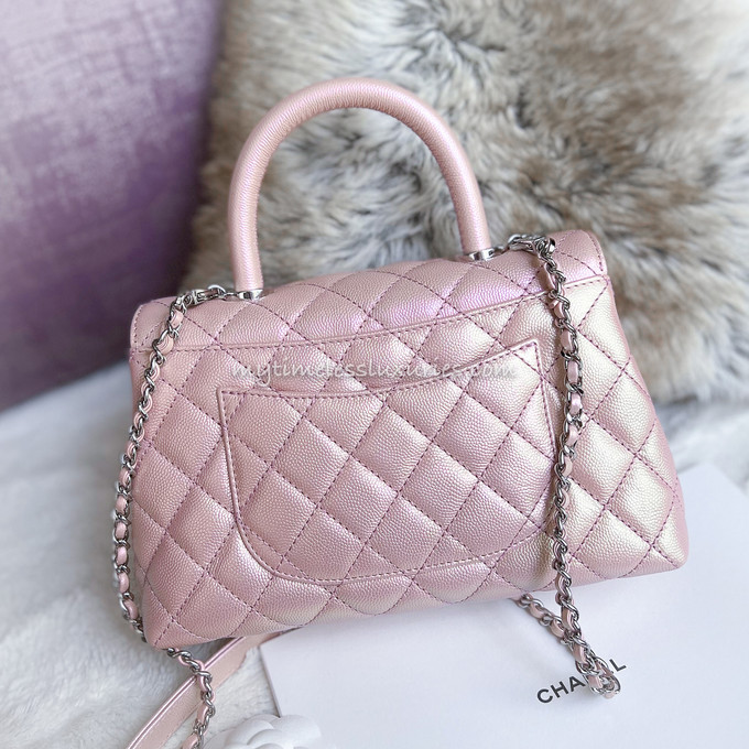 CHANEL 21K Iridescent Pink Small (Mini) Coco Handle *New