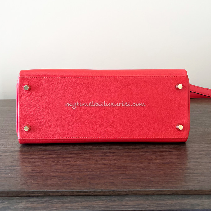 HERMES Kelly 28 Rouge Tomate Evercolor Gold Hw - Timeless Luxuries