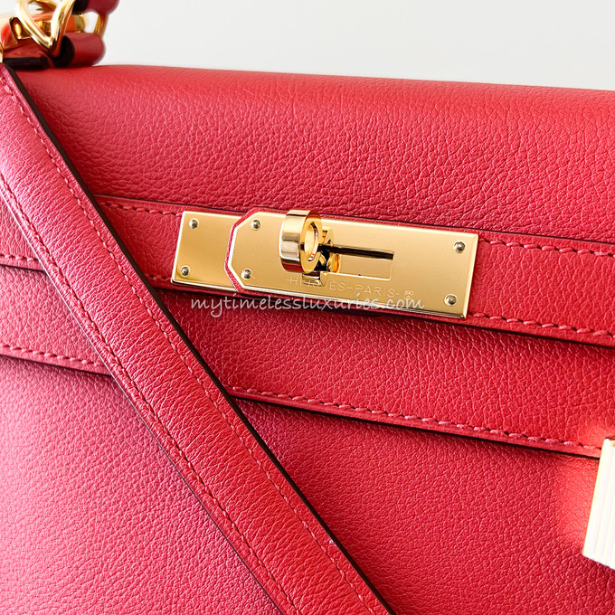 Hermes Red Evercolor Leather Gold Hardware Kelly 28 Bag