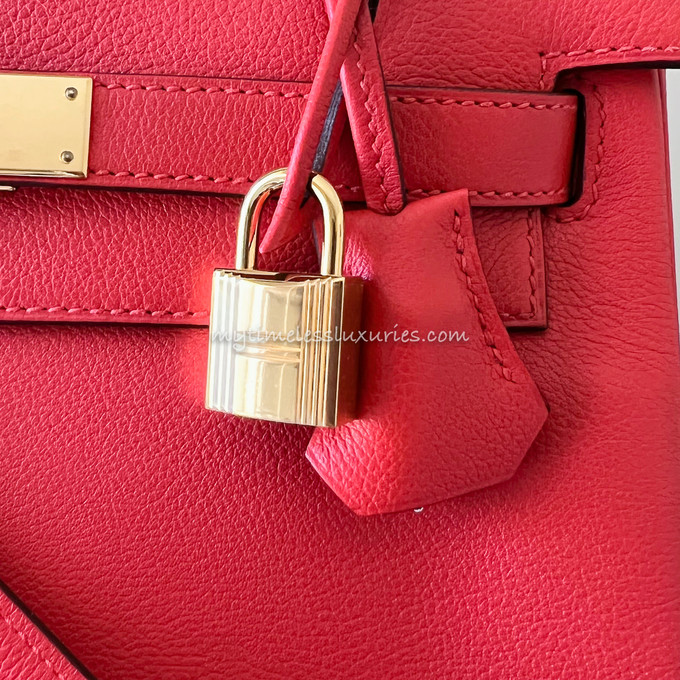 Hermes Red Evercolor Leather Gold Hardware Kelly 28 Bag Hermes