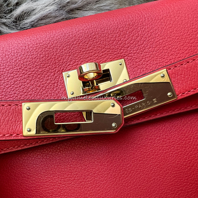 HERMES Kelly 28 Rouge Tomate Evercolor Gold Hw - Timeless Luxuries