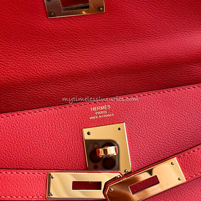 Hermes Rouge Casaque Evercolor Leather Gold Hardware Kelly