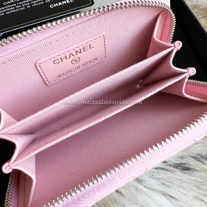 CHANEL Iridescent Caviar Quilted Zip Coin Purse Pink 1273308