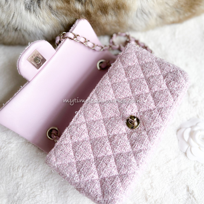 CHANEL 21S Pink Tweed Rectangle Mini LGHW *New - Timeless Luxuries