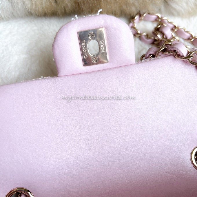 Brand New Chanel Mini Rectangular Flap Bag in 21S Pink Tweed