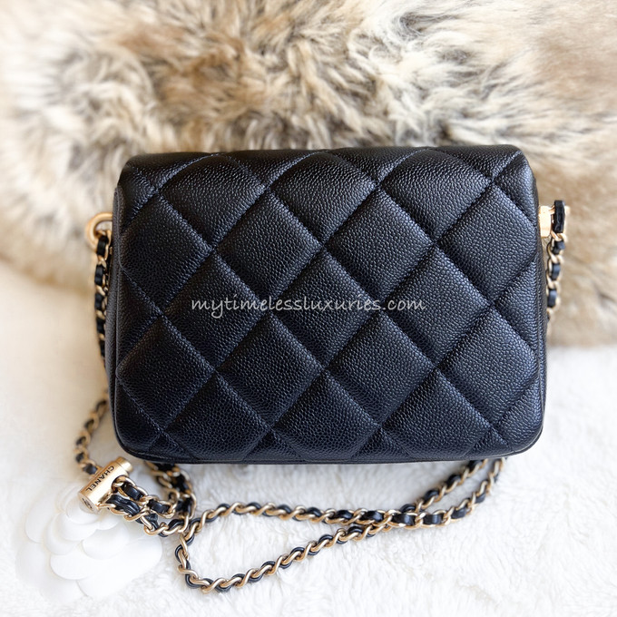 Chanel 21 K My Perfect Camera Bag Iridescent Caviar Quilted Leather Black