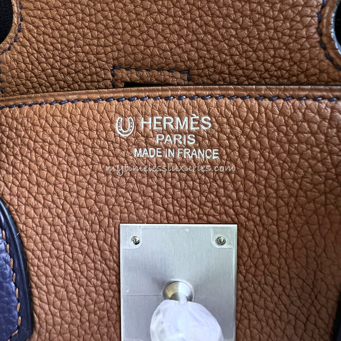 HERMES Birkin 35 HSS Togo Gold/ Bleu Nuit Brushed PHW *New