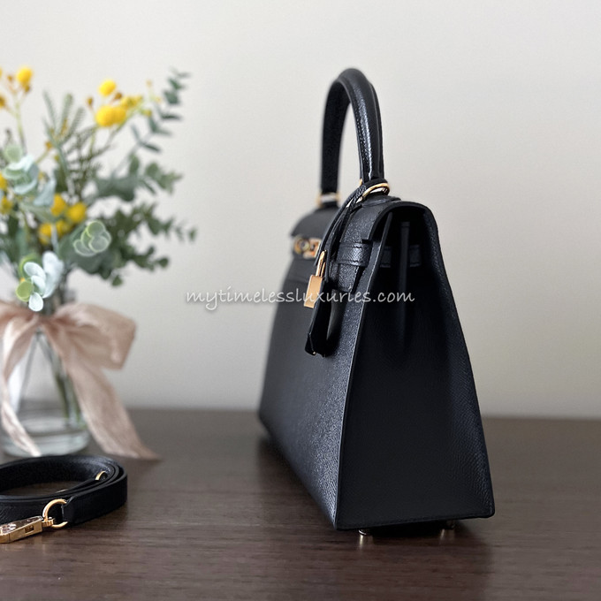 Hermès Kelly 25 Noir (Black) Sellier Epsom Gold Hardware GHW