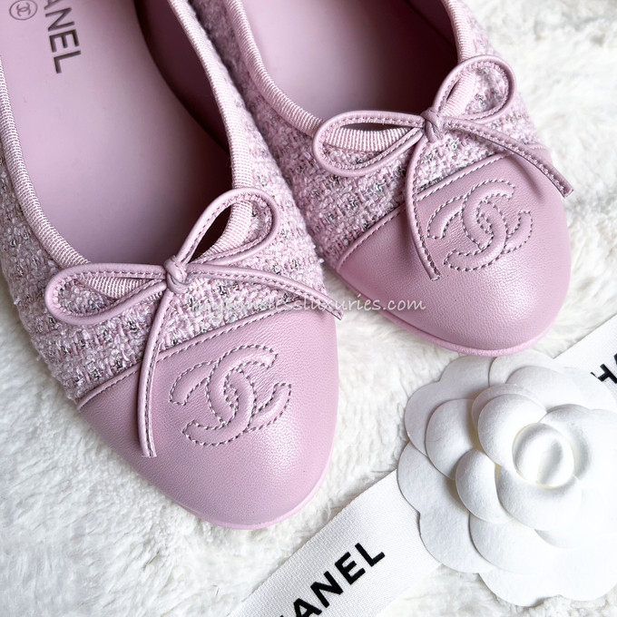 CHANEL 21S Pink Tweed Ballerina Flats 38.5 *New - Timeless Luxuries