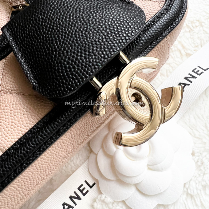 CHANEL Beige/ Black Caviar CC Filigree Medium Vanity Case