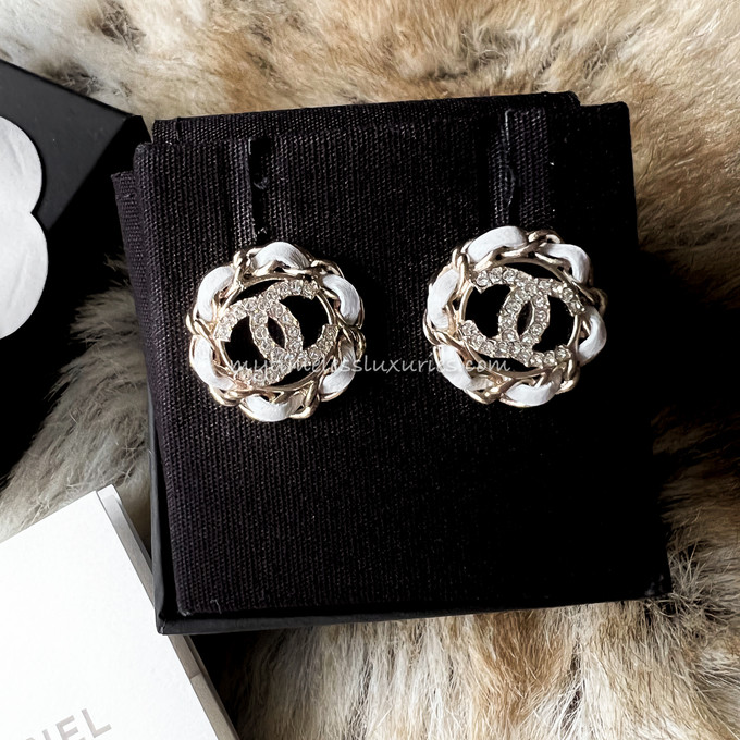 CHANEL 22S CC Earrings Interlaced Leather & Crystals *New