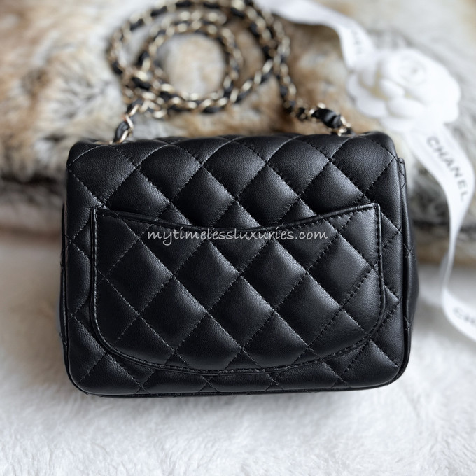 CHANEL Black Lambskin Square Mini Flap Bag LGHW - Timeless Luxuries