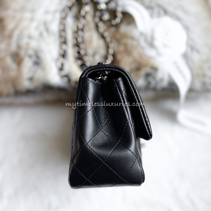 CHANEL Black Lambskin Square Mini Flap Bag LGHW - Timeless Luxuries