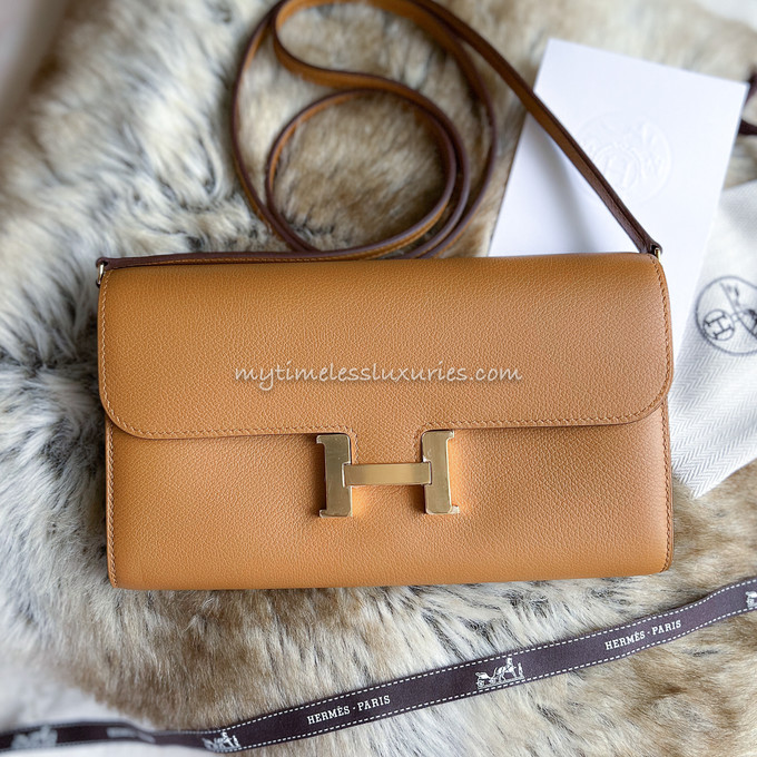 HERMES 2022 Constance Long To Go Caramel Evercolor GHW - Timeless