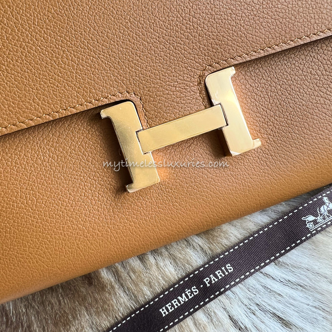 HERMES 2022 Constance Long To Go Caramel Evercolor GHW - Timeless