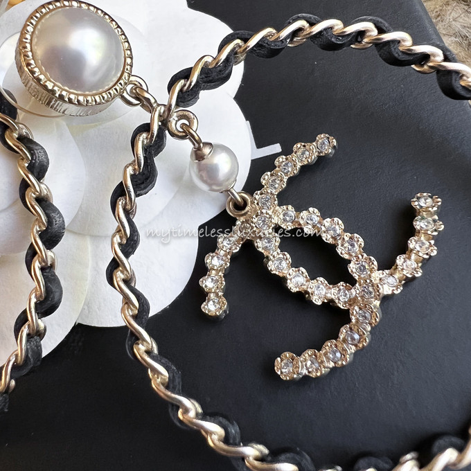 CHANEL 18B Pearls, Strass & Interlaced Leather CC Earrings - Timeless  Luxuries