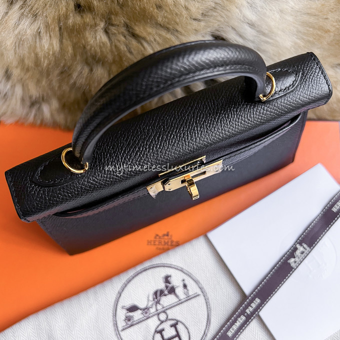 Replica Hermes Kelly Mini II Bag In Black Epsom Leather GHW