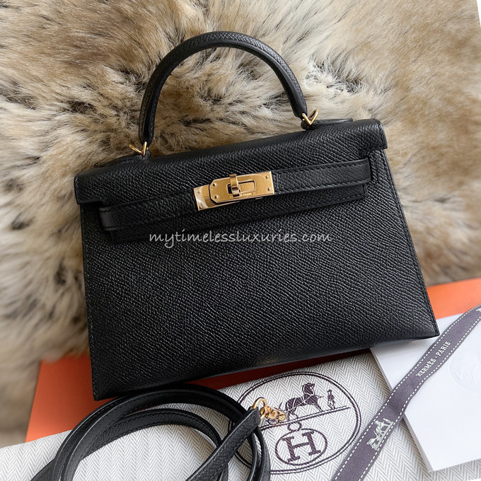 HERMES Mini Kelly II Epsom Noir GHW - Timeless Luxuries