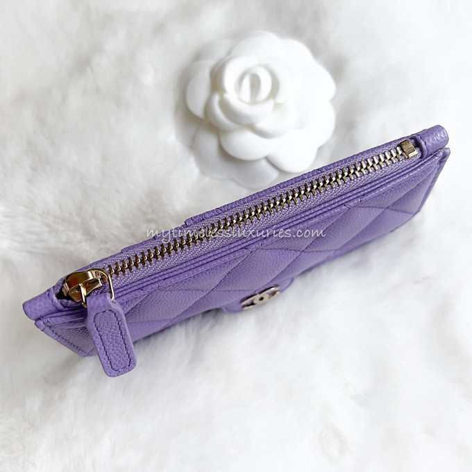 CHANEL Boy Leather Card Holder Purple