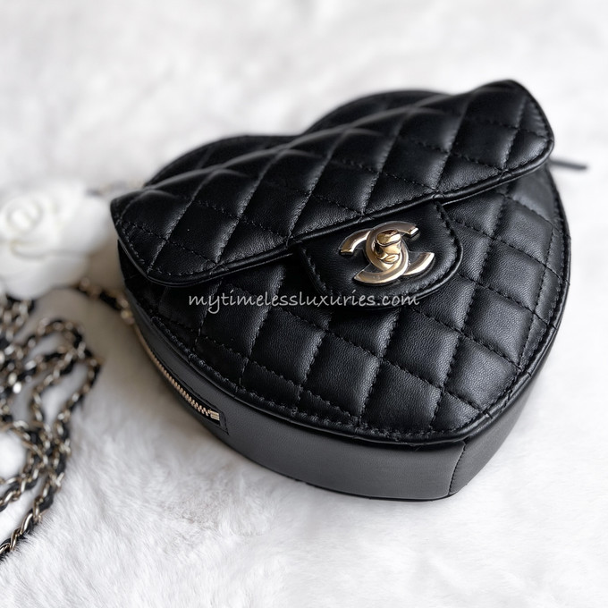 CHANEL Pink Lambskin Quilted CC In Love Heart Coin Purse With Chain/Ne