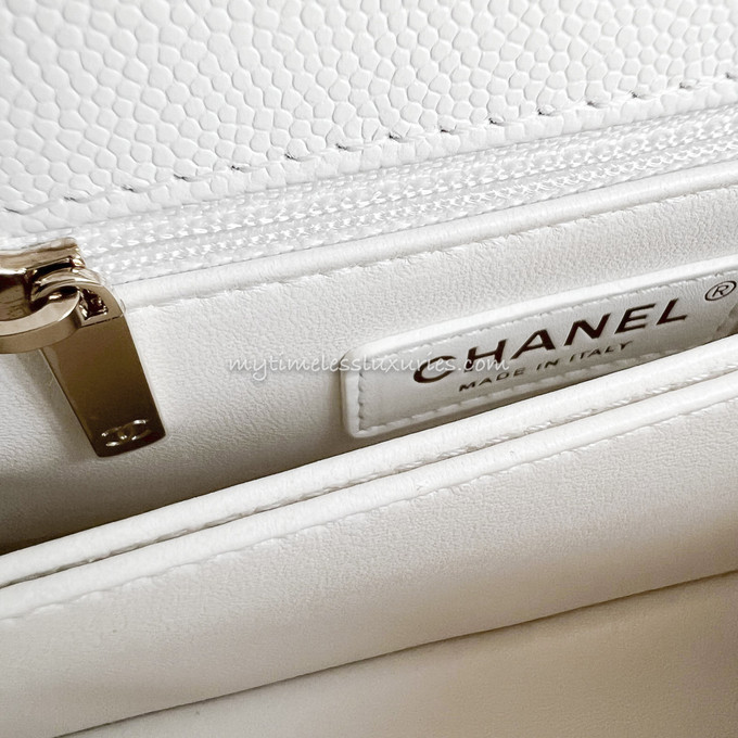Chanel Coco Handle 20K Iridescent White Quilted Caviar with shiny