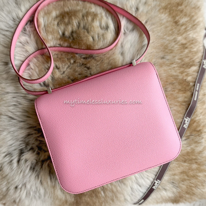 Hermes Constance Compact Wallet 5P Bubblegum Epsom Palladium