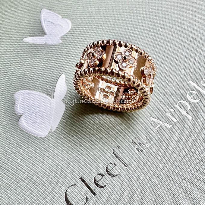 VAN CLEEF & ARPELS Perlée Clovers Ring 18K RG Diamonds 55
