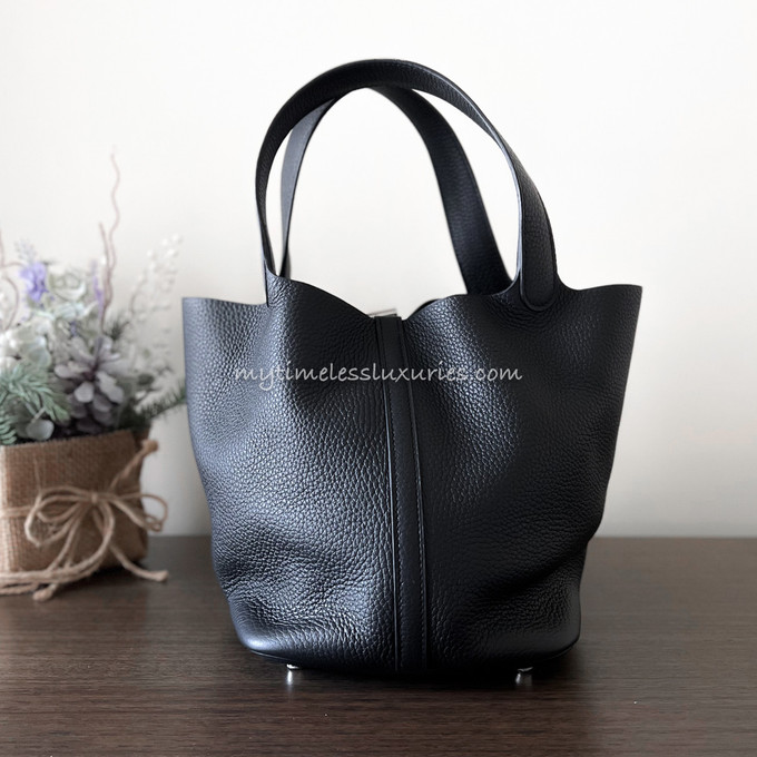 Hermès - Picotin 22 - Noir Clemence / Blanc Stitch - PHW - Brand