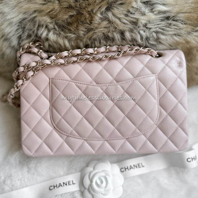 CHANEL 21C Rose Clair Caviar Classic Flap Lt Gold Hw *New